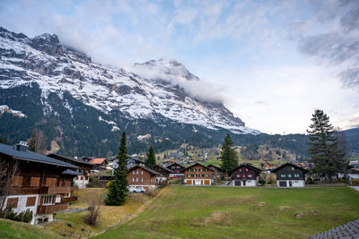 Scenic view of snowcapped mountains against sky