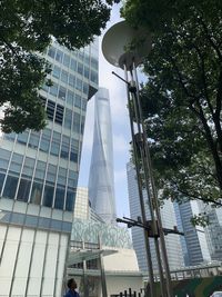 Low angle view of modern glass building against sky