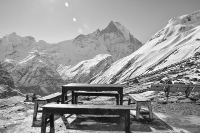 Scenic view of snowcapped mountains against sky