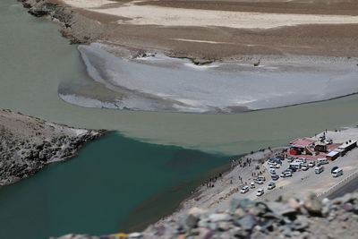 High angle view of zanskar river