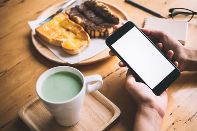 High angle view of breakfast on table