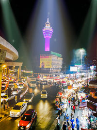 The colorful tower and the road that the car ran to say