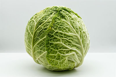 Green savoy cabbage isolated on white background. vegetarian fresh healthy food