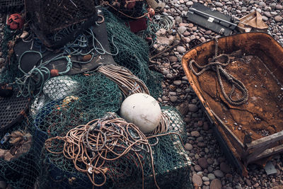 High angle view of fishing net