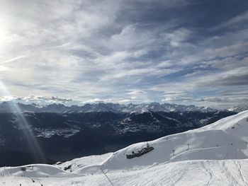 Scenic view of snowcapped mountains against sky