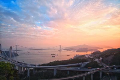 Scenic view of bridge against sky during sunset