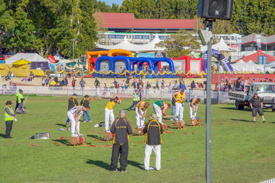 People playing on grass