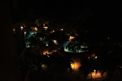 High angle view of illuminated trees at night