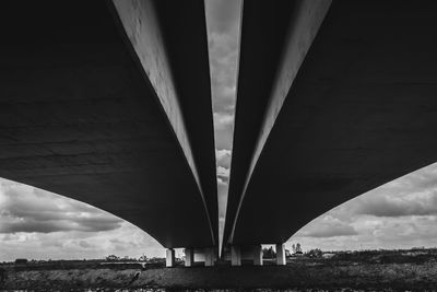 Low angle view of bridge over river against sky