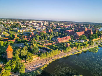 High angle view of townscape against sky