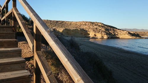 Scenic view of beach against clear sky