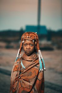 Close-up portrait of girl wearing costume