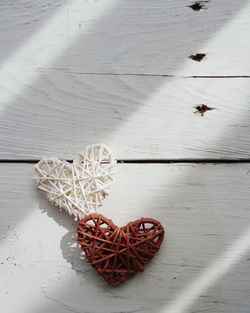 High angle view of heart shape on table