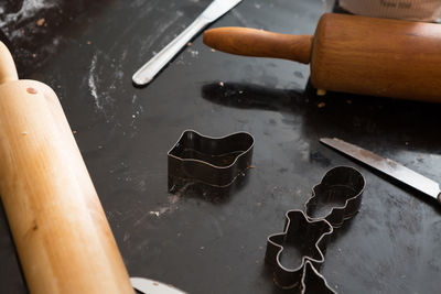 High angle view of person preparing food on table