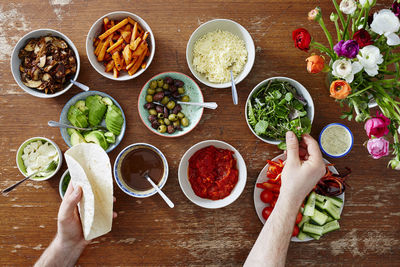 High angle view of food on table