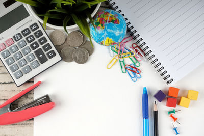 High angle view of pen on table