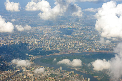 High angle view of buildings in city