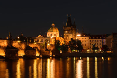 Illuminated buildings in city at night