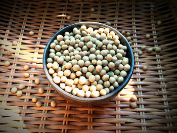 High angle view of soy beans in basket