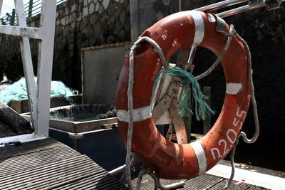 Close-up of rope tied on boat