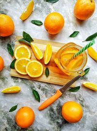 High angle view of oranges on table