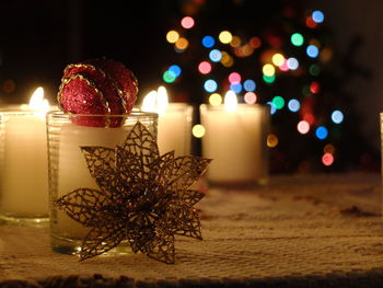 Close-up of illuminated christmas tree at night