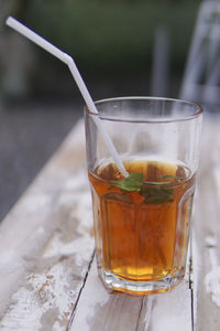 Close-up of drink in glass on table