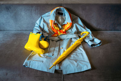 High angle view of yellow paper on table