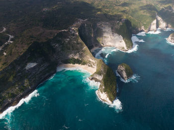 High angle view of sea and rocks