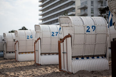 Hooded chairs on beach