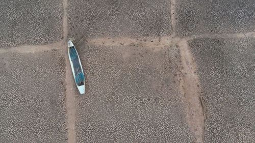 High angle view of abandoned boat on land