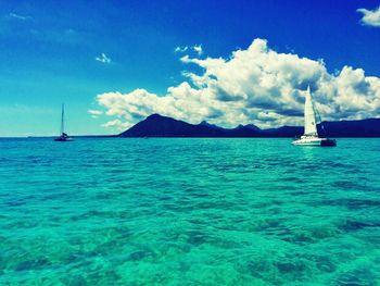 Boats sailing in sea