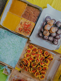 High angle view of food for sale