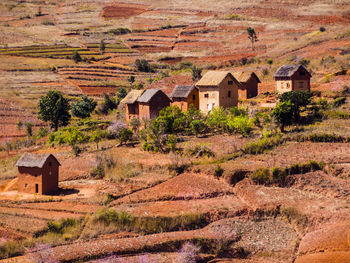 View of abandoned houses in farm