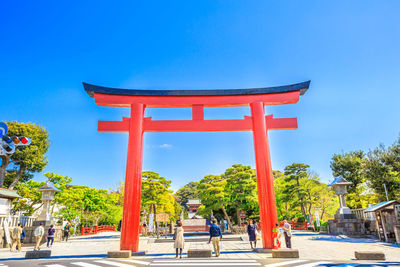 Red temple against blue sky