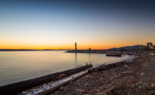 Scenic view of sea against clear sky during sunset