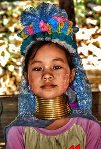 Portrait of girl wearing headdress