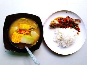 Close-up of food served on table