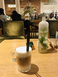 Close-up of tea in glass on table