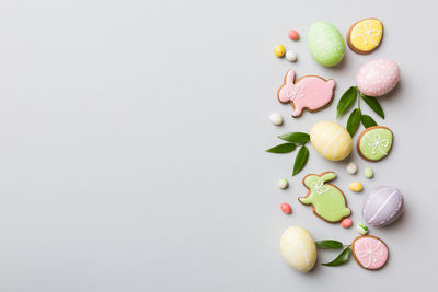 Directly above shot of medicines on white background