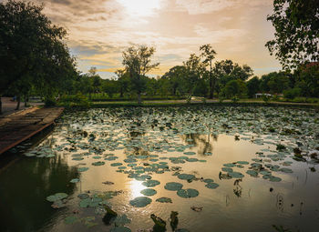 Scenic view of lake against sky at sunset