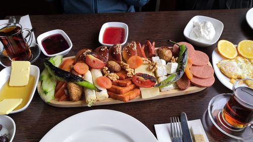 High angle view of breakfast on table