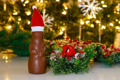 Close-up of christmas decorations on table