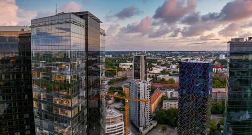 Aerial view of the tallinn business center in the evening. beautiful business district