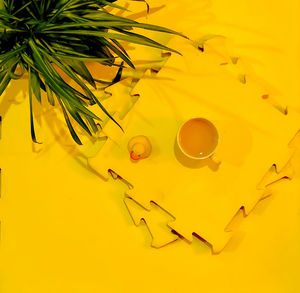 High angle view of drink on table