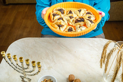 High angle view of food on table