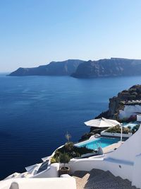 High angle view of sea against clear sky