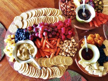 High angle view of breakfast on table