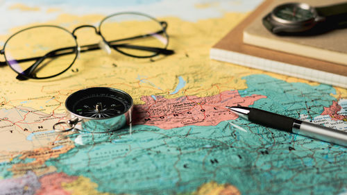 High angle view of eyeglasses on table