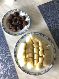 High angle view of dessert in plate on table